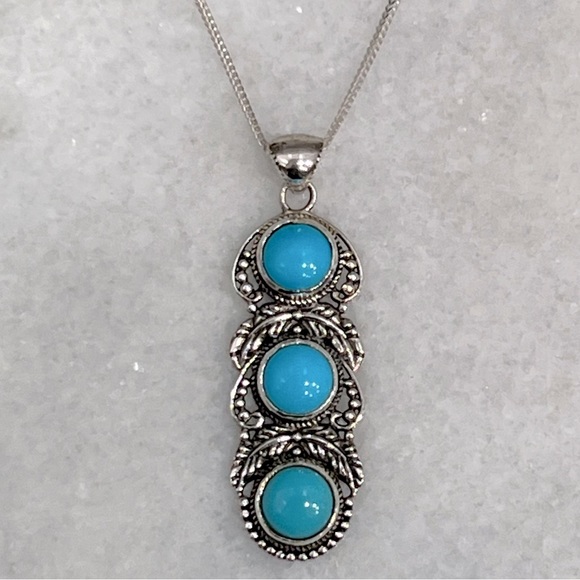 Arizona Sleeping Beauty Turquoise Sterling Silver Trilogy Pendant Neckla… - Picture 6 of 14